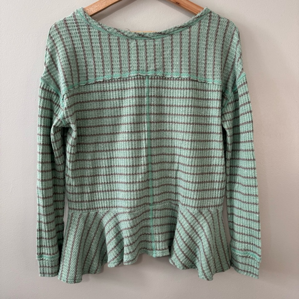 Free People Auntie Em Thermal Waffle Knit Top Oversized Peplum Small - Picture 8 of 14